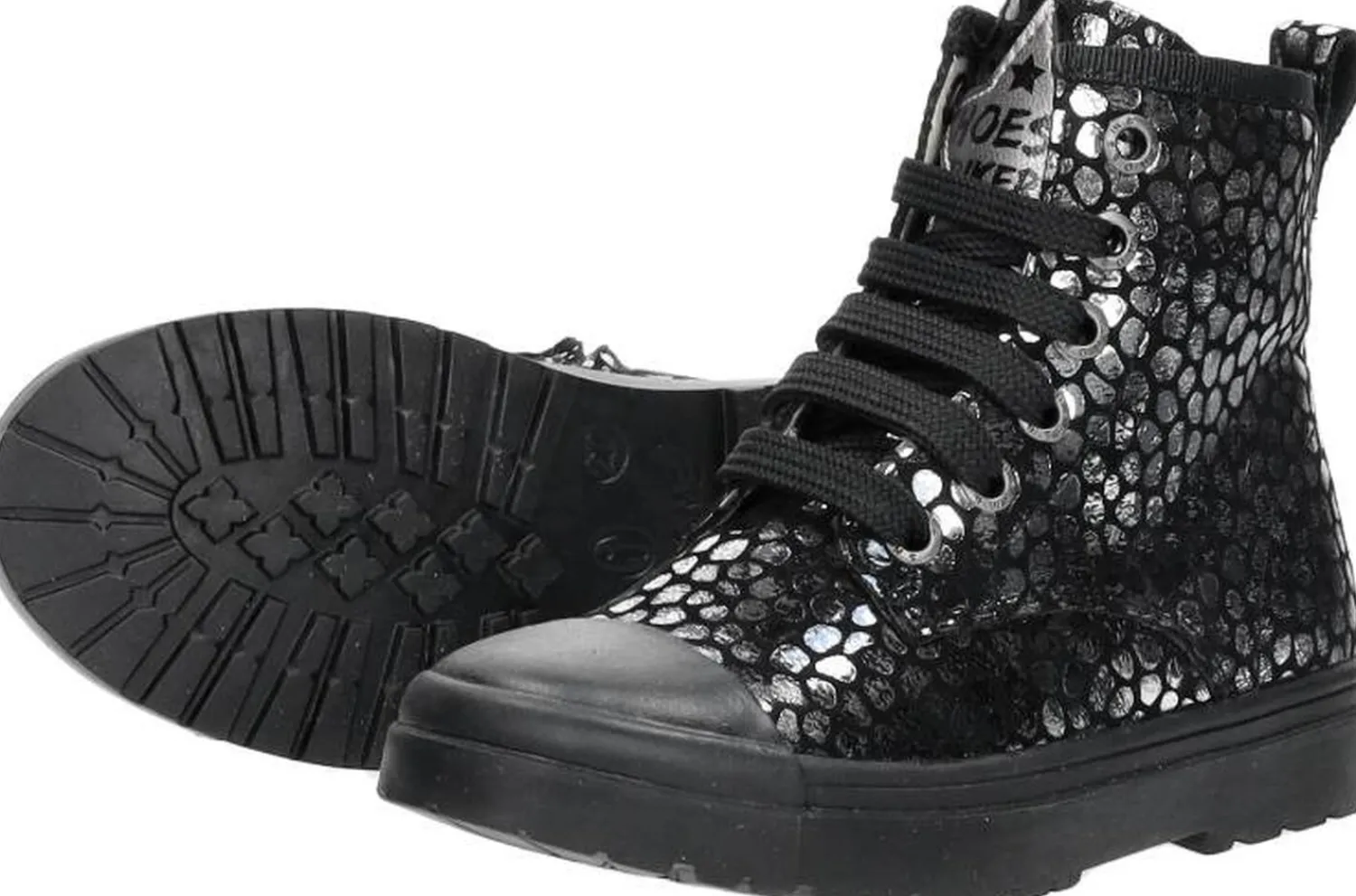 Shoesme Veterschoen hoog Zilverkleur New