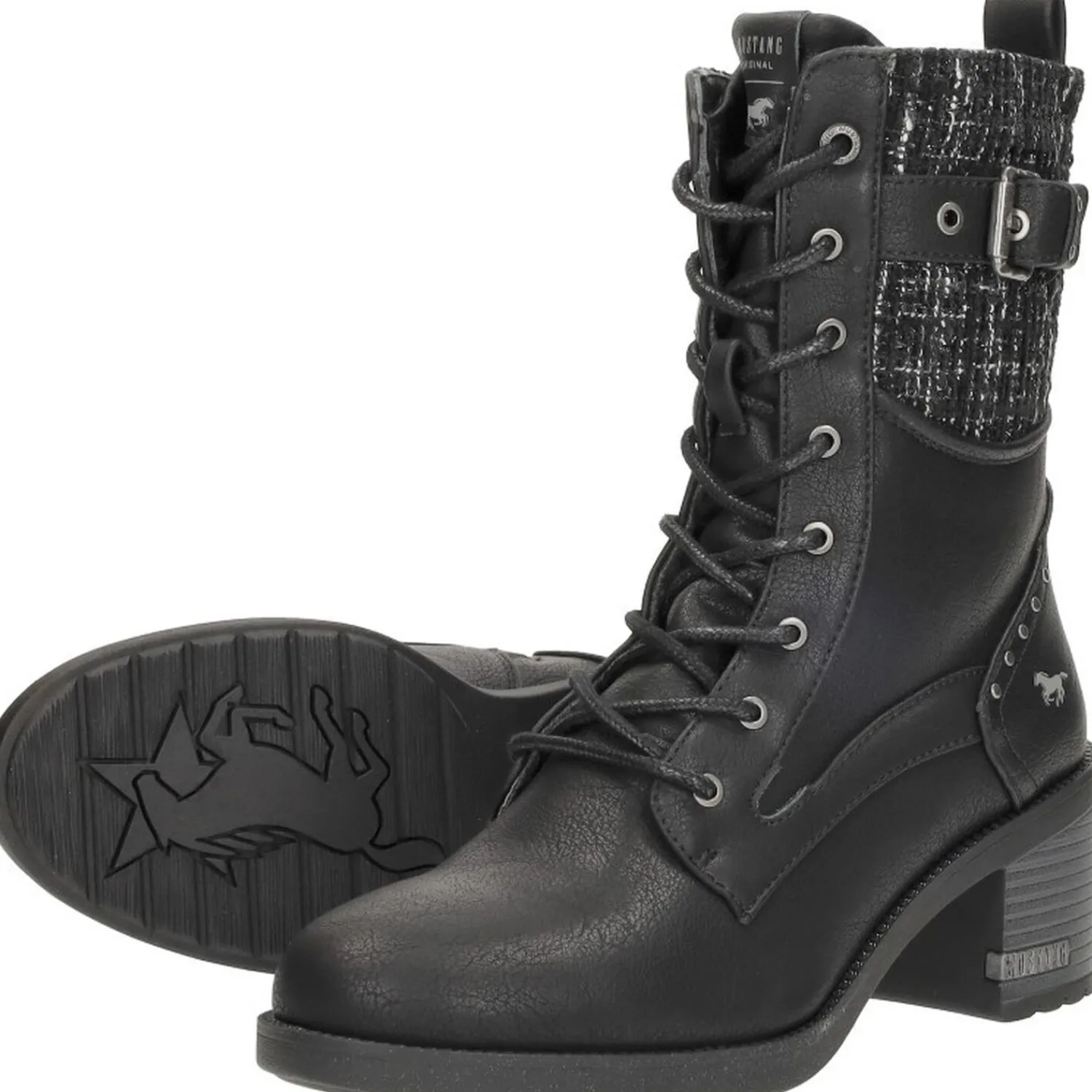 Mustang Veterschoenen Hak Zwart Sale